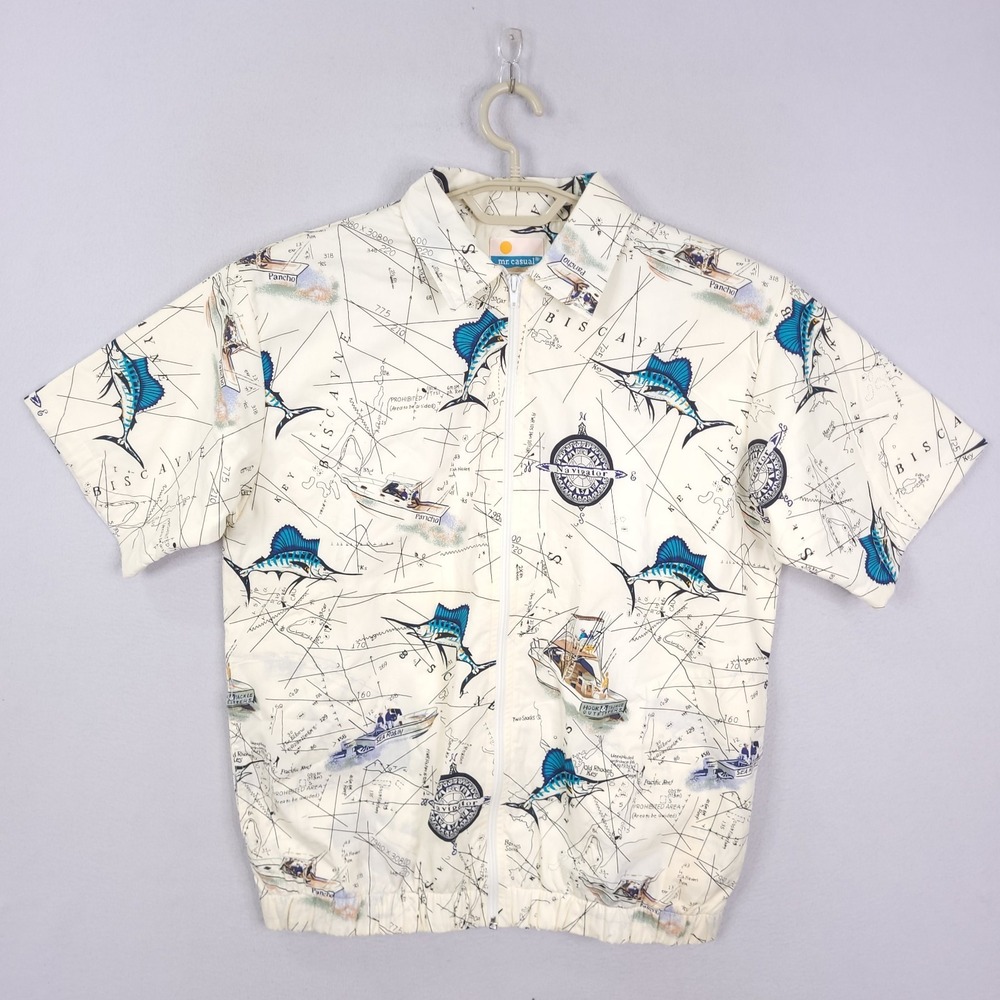Mr Casual Windbreaker Sz M Short Sleeve Full Zip Fishing Nautical Traveler Boat